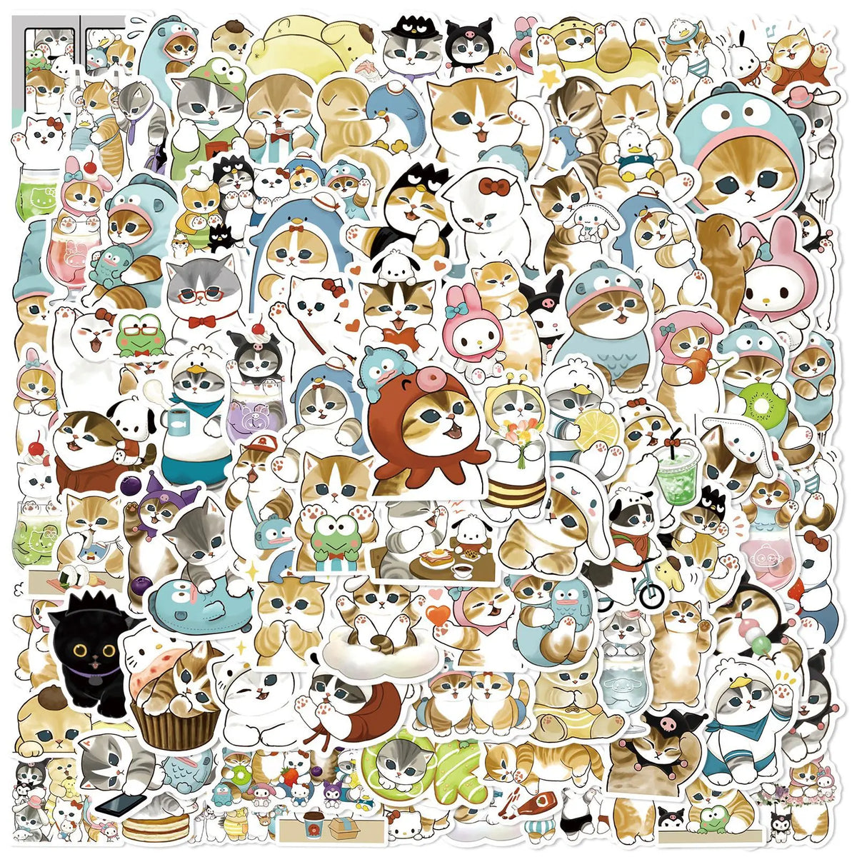 100PCS Kawaii Cat Stickers - Cute Cartoon Animal Decals for Laptops, Suitcases, Skateboards, Guitars, and Phones
