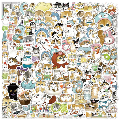 100PCS Kawaii Cat Stickers - Cute Cartoon Animal Decals for Laptops, Suitcases, Skateboards, Guitars, and Phones