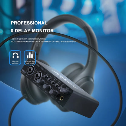 BOMGE U202 USB Audio Interface – Mic Preamplifier with XLR/TS/TRS Ports, 48V Phantom Power, 32-Bit/192kHz for Computer Recording & Streaming