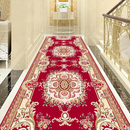 Luxury Classical Corridor Rug — Crystal Velvet Soundproof Washable Carpet for Villa & Hotel Hallway