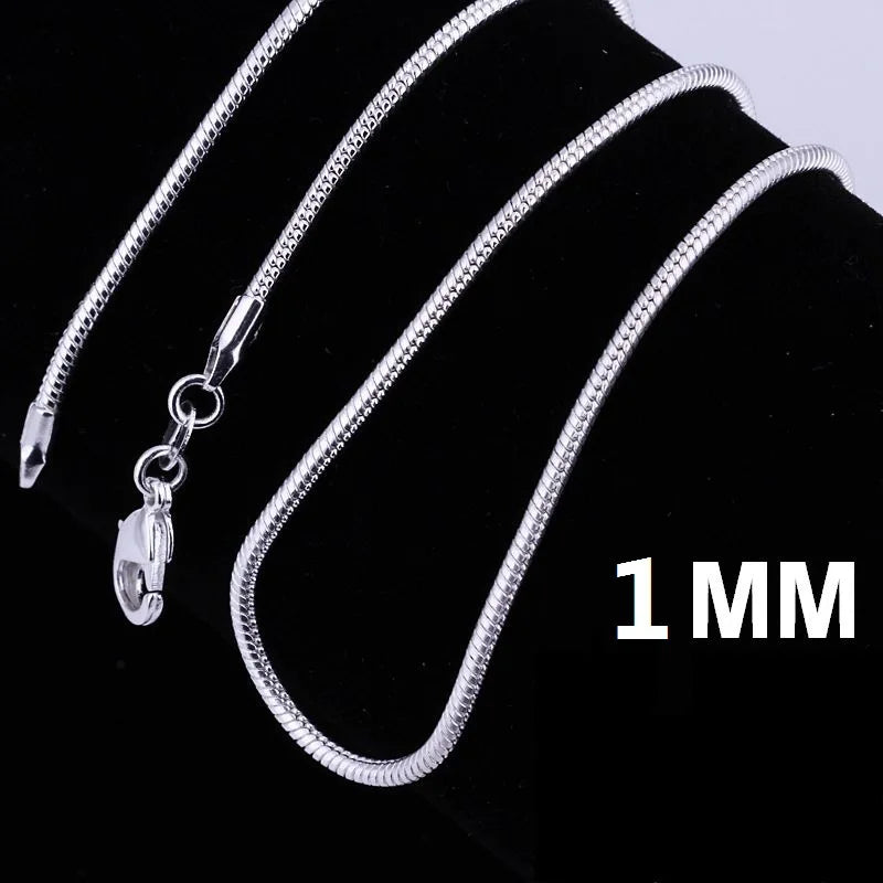 1MM 925 Sterling Silver Snake Chain Necklace – High-Quality Fashion Jewelry for Men & Women