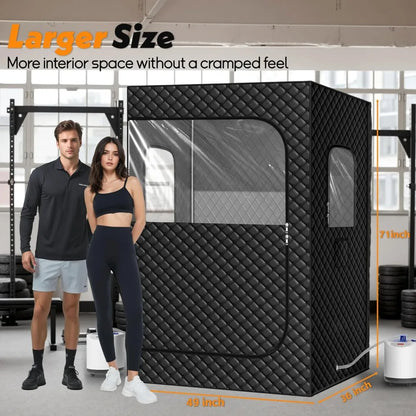 2-Person Portable Steam Sauna for Home – Extra Large Sauna Box with 2 Steamers, Foldable Chairs & Remote Control