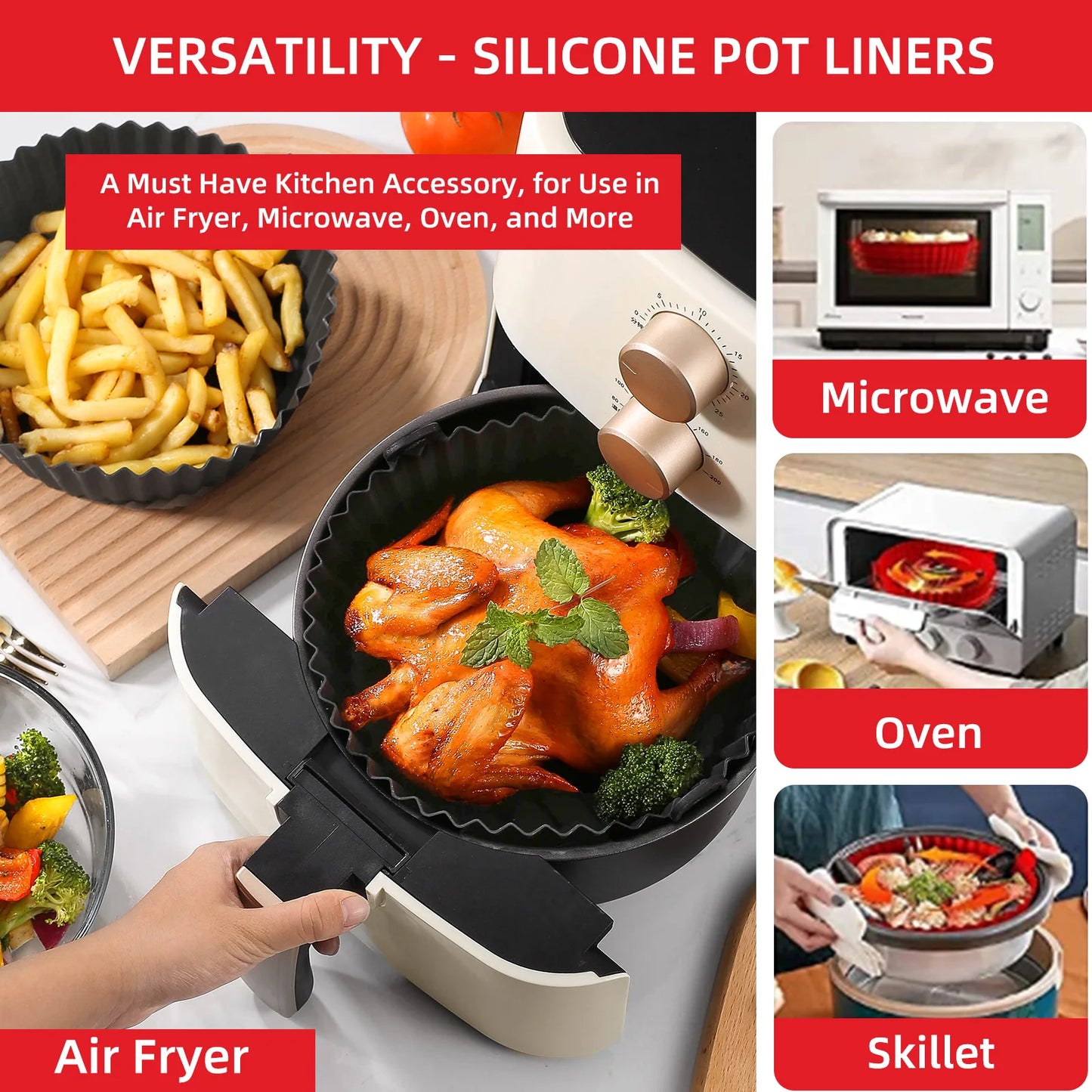 Reusable Air Fryer Silicone Liners: Food-Safe, Non-Stick Silicone Pot for Air Fryer Basket - Easy Cleaning Accessory