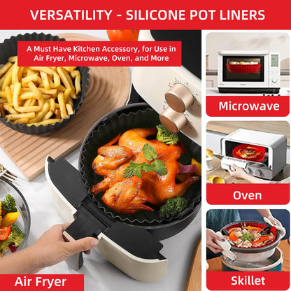 Reusable Air Fryer Silicone Liners: Food-Safe, Non-Stick Silicone Pot for Air Fryer Basket - Easy Cleaning Accessory