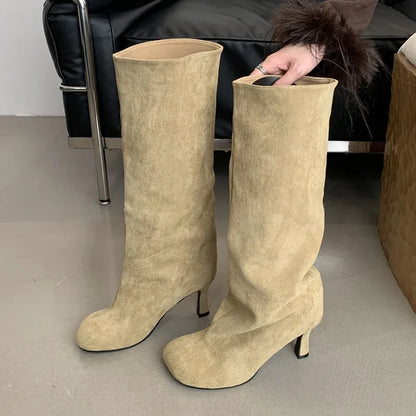 Eilyken Winter Street Style Knee-High Boots – Round Toe, Punk Thin High Heels, Fashionable Women's Long Booties