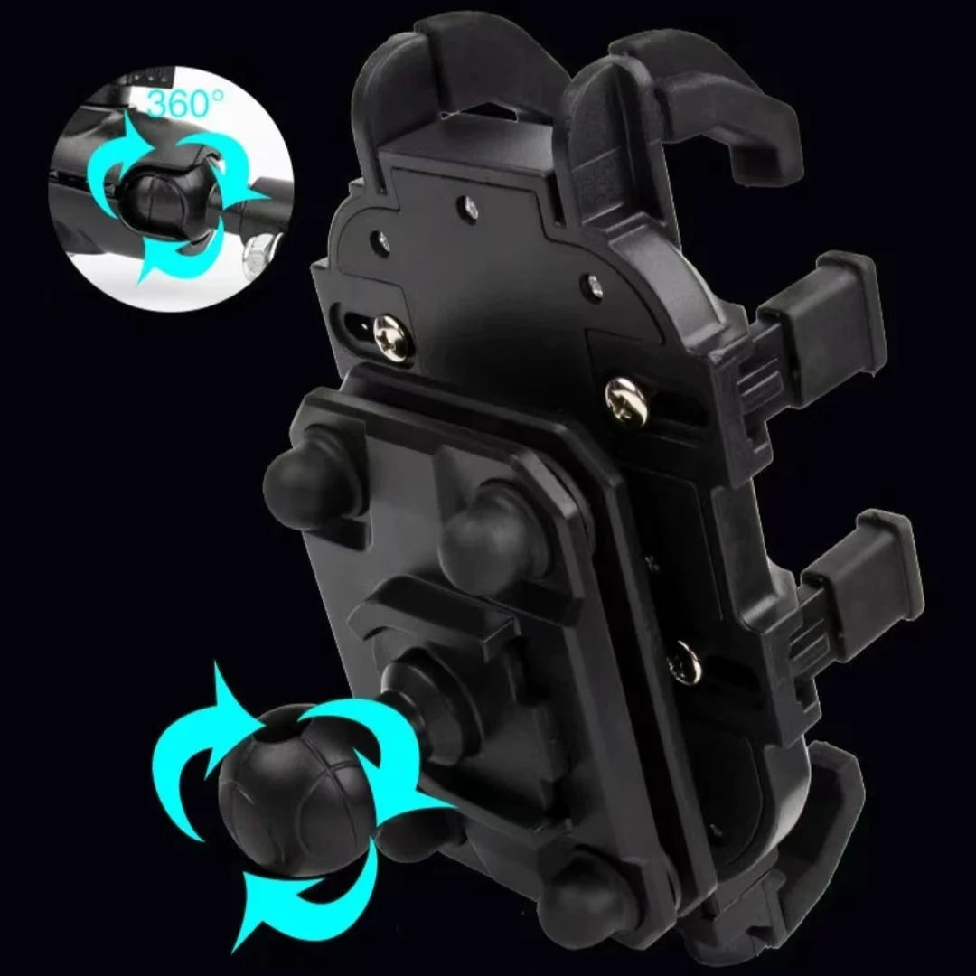 Adjustable Motorcycle Phone Holder with Shock Absorber – 360° Rotating Mobile Mount for Scooter, ATV, Bike