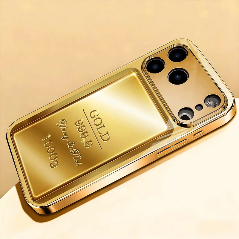 Gold Bar Metallic Phone Case - Luxury Glass Cover for iPhone