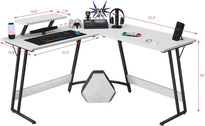 PC Gaming Desk with Large Monitor Riser – L-Shaped Corner Desk, Sturdy Writing Workstation for Office & Computer