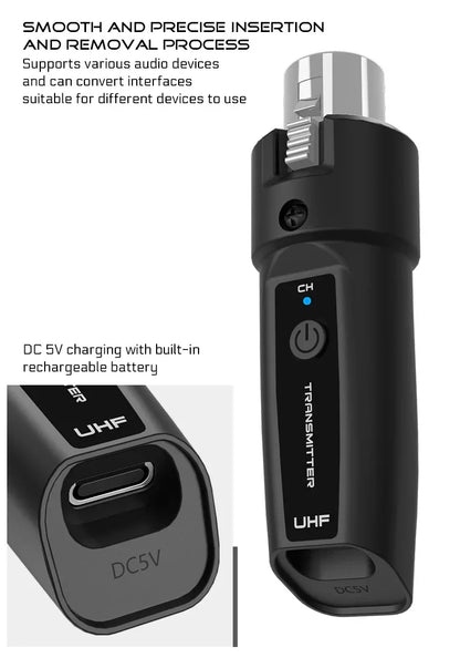 UHF Wireless Microphone Adapter – XLR Transmitter & Receiver for Dynamic Mics, Guitar, Audio Mixer & PA System