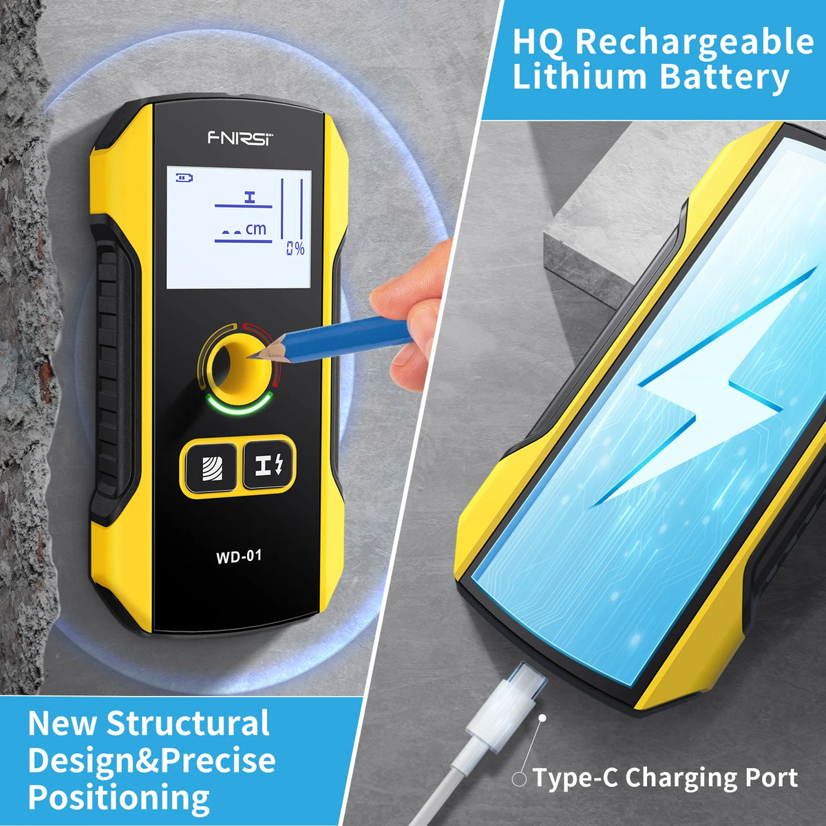 FNIRSI WD-01/WD-02 Wall Scanner & Metal Detector - AC Wire, Metal, Wood Stud & Cable Finder