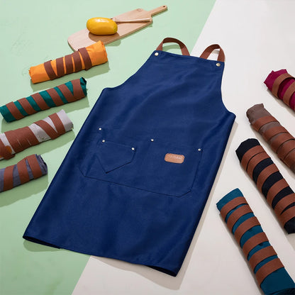 Customized Embroidery Kitchen Apron – Waterproof Bib with Logo, Signature, Pockets, and Waist Bag for Home Chefs & Bakers