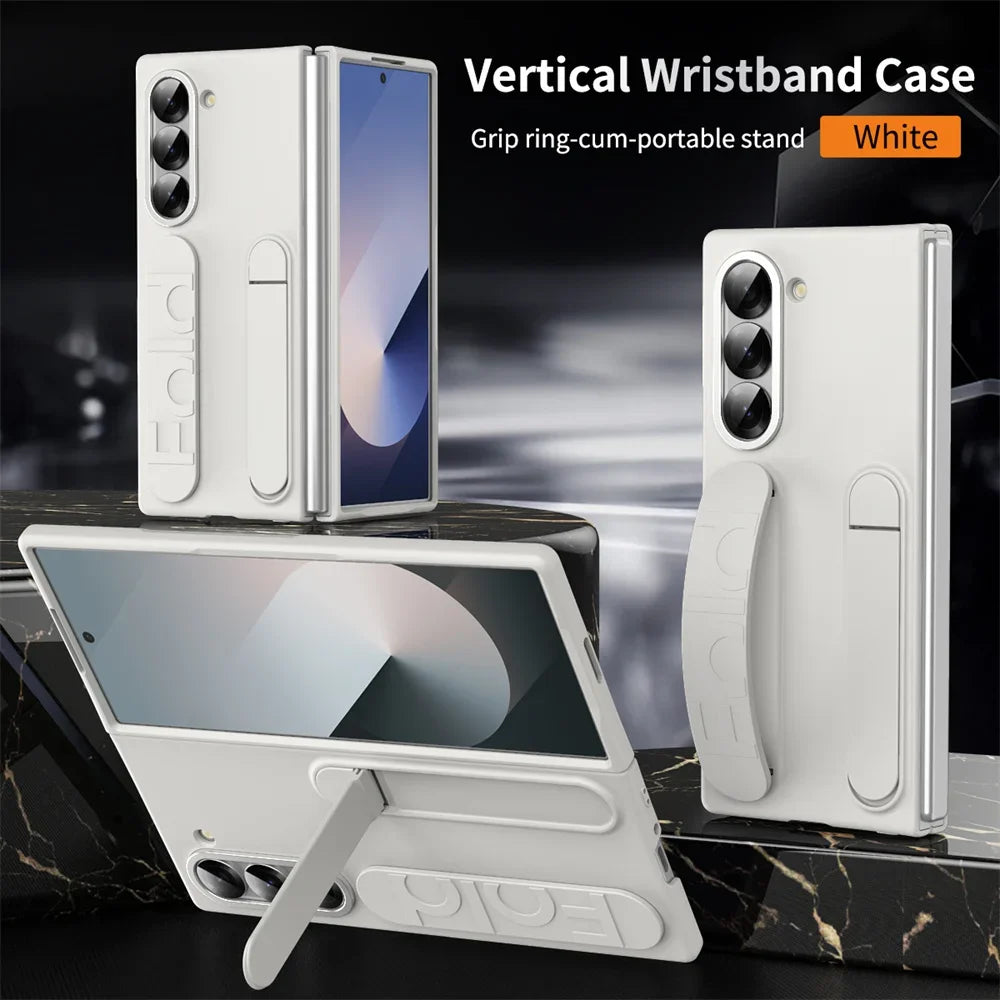 Luxury Wristband Case for Samsung Galaxy Z Fold 3-7 – Invisible Bracket Silicone Cover with Hand Strap & Folding Stand