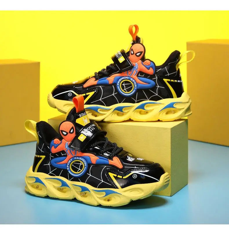 Disney Boys LED Shoes – Cartoon Sports Sneakers with Non-Slip Leather, Size 25-35, Perfect for Running