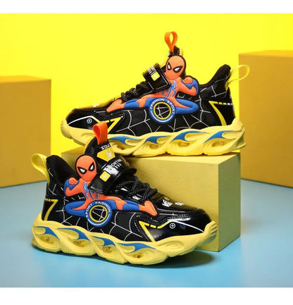 Disney Boys LED Shoes – Cartoon Sports Sneakers with Non-Slip Leather, Size 25-35, Perfect for Running