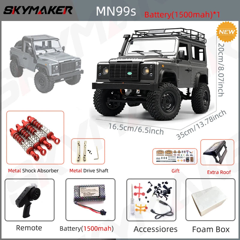 MN99s MN98 1:12 RC Rock Crawler – 2.4G 4WD Defender RTR Remote Control Car, 1/12 RC Truck Toys