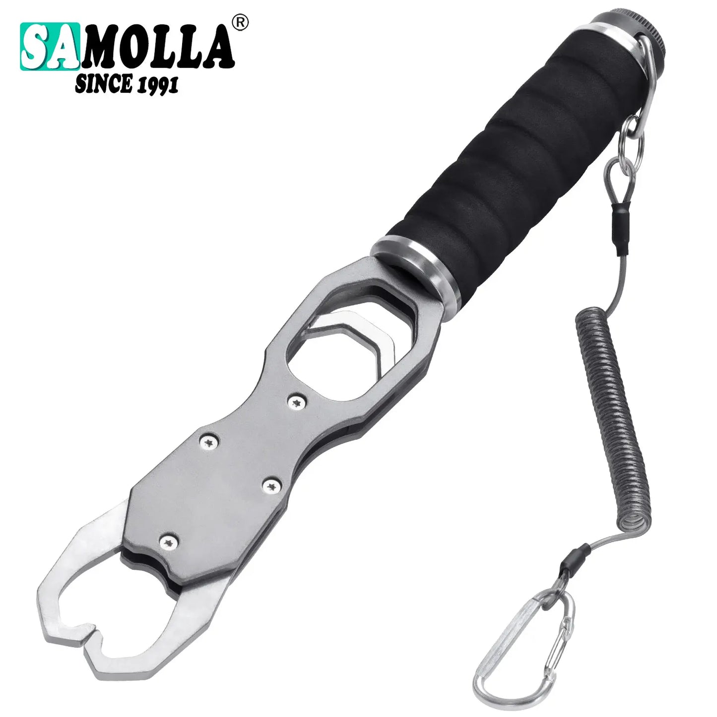 SAMOLLA Aluminum Fishing Grip Pliers - 18KG Spring Scale 360° Rotating Adjustable Fish Grabber Tool