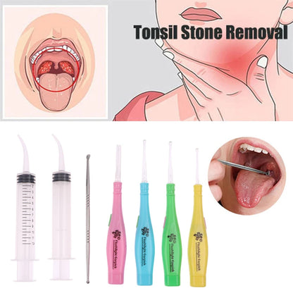 LED Tonsil Stone and Earwax Remover Tool – Stainless Steel Ear Pick Set with Tips and Irrigation Syringe for Ear Care