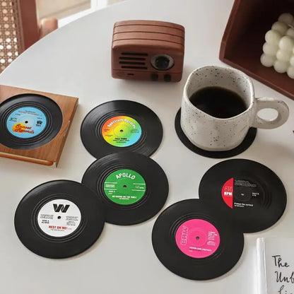 2/4/6PCS Retro Vinyl Record Drink Coasters | Anti-Slip Heat Resistant Mug Mats | Music-Themed Coffee Table Placemats Decor