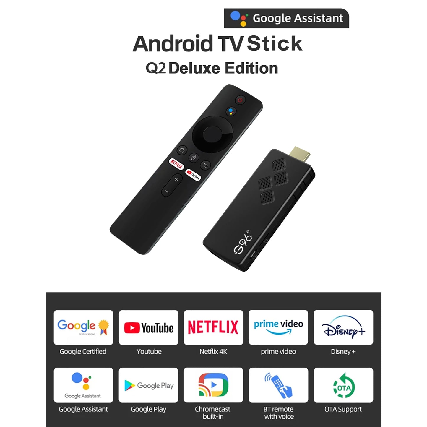 G96 Android 13.0 4K Smart TV Stick – H313, 2GB RAM 16GB ROM, Dual WiFi, Infrared Remote, High-Performance ATV Streaming Device