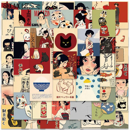 10/30/50PCS Kawaii Cartoon Stickers – Japanese Style Graffiti for DIY, Travel, Luggage, Guitar, Fridge & Laptop