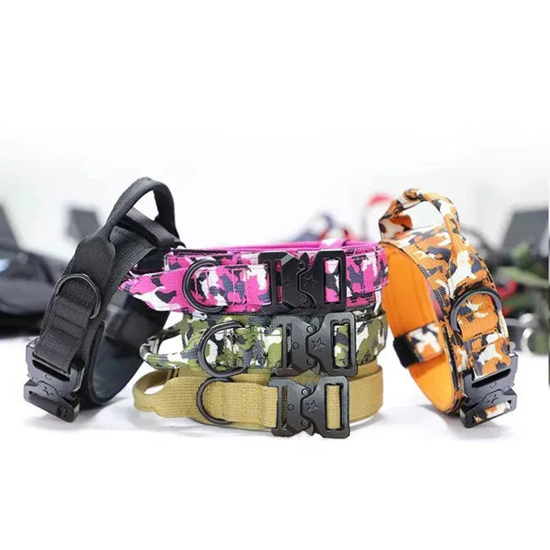 Adjustable Tactical Dog Collar with Traction Rope – Military Training Collar for Medium & Large Dogs