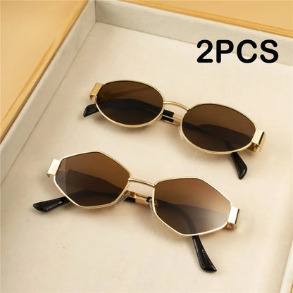 Vintage Punk Round Sunglasses 2PCS - Retro Metal Frame Fashion Eyewear for Women
