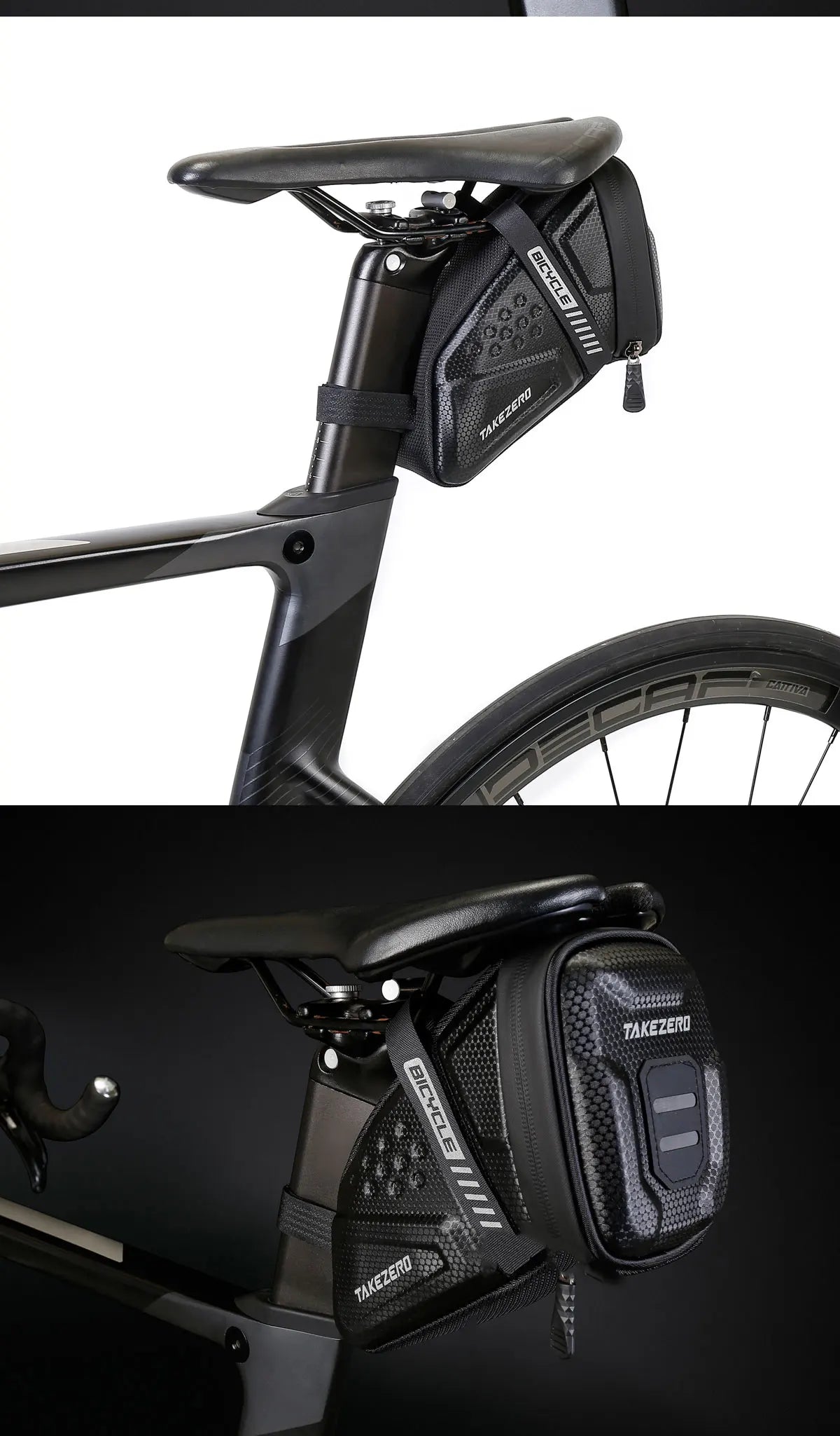 TAKEZERO TZ07 Bicycle Tail Saddle Bag – EVA Hard Shell Rear Bag for Mountain & Road Bikes