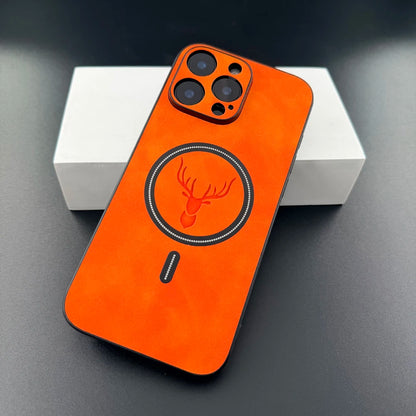 Luxury PU Leather Deer Case for iPhone 18 17 Air 16 15 14 13 12 11 Pro Max Plus 16E 18 Pro - MagSafe Wireless Charging Protective Back Cover