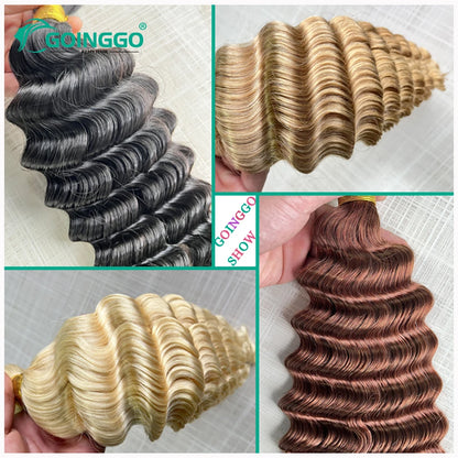 Pre-Colored Brazilian Deep Wave Bulk Human Hair - No Weft, Remy Hair Extensions, 14-28 Inch for Crochet Braids