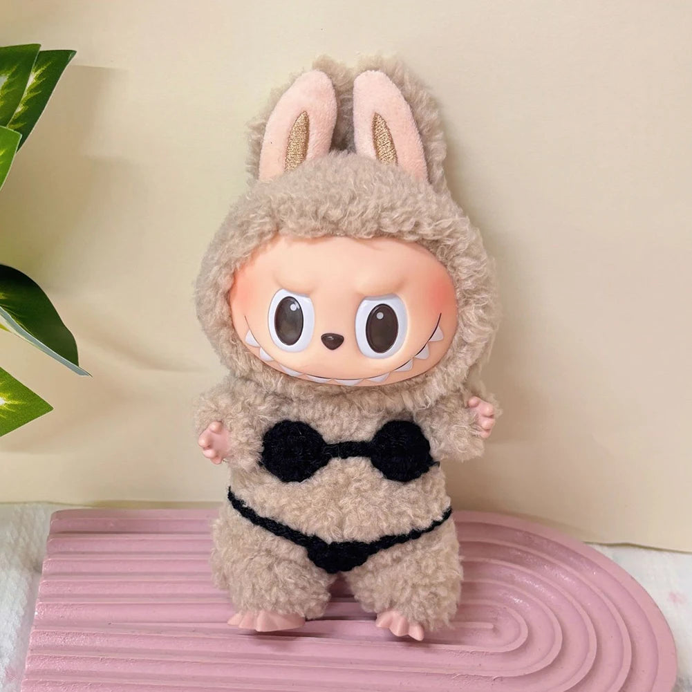 Mini Doll Swimsuit Outfit - Solid Color Clothing Accessories for 15-17cm Labubu and 10cm Cotton Dolls