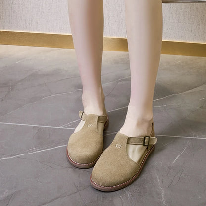 AIYUQI Women’s Retro Leather Sandals 2024 — Flat Sole Hollow Roman Style Summer Shoes