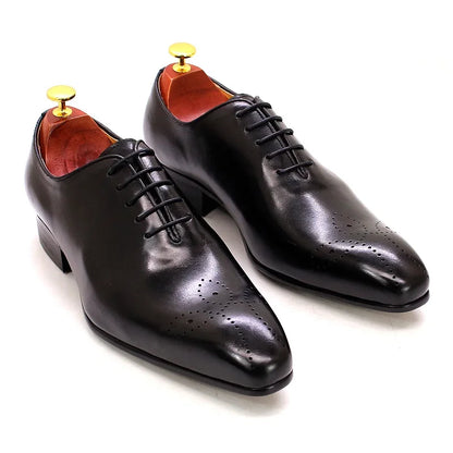 Men’s Genuine Leather Oxford Shoes - Whole Cut Pointed Toe Lace-Up Formal Business and Wedding Dress Shoes
