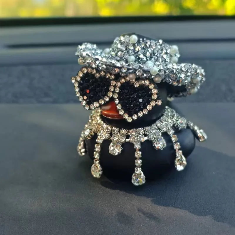 Luxury Diamond Rubber Duck Car Ornaments - Cute Dashboard Decorations & Funny Gifts for Jeep, BMW & Office Displays
