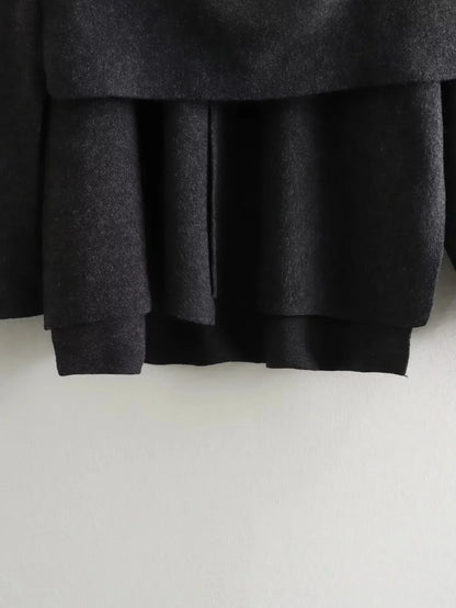 ZBZA Women’s Asymmetric Scarf Knitted Jacket – O Neck Single Button, Side Slit Loose Coat, Winter Chic Outerwear