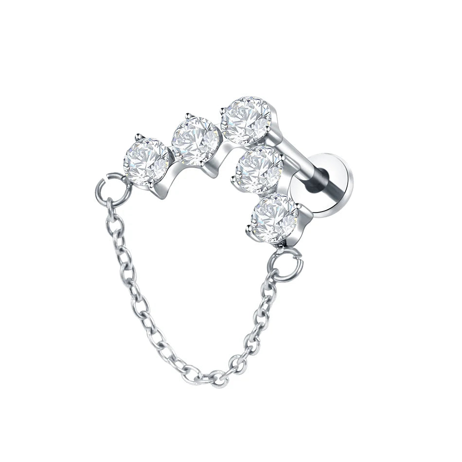 Titanium CZ Tragus & Helix Stud – Internally Threaded Labret Lip Ring Piercing Earring (1PC)
