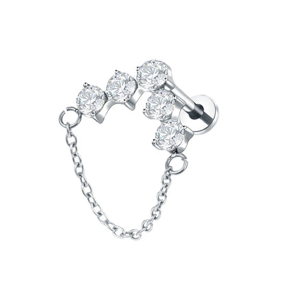 Titanium CZ Tragus & Helix Stud – Internally Threaded Labret Lip Ring Piercing Earring (1PC)