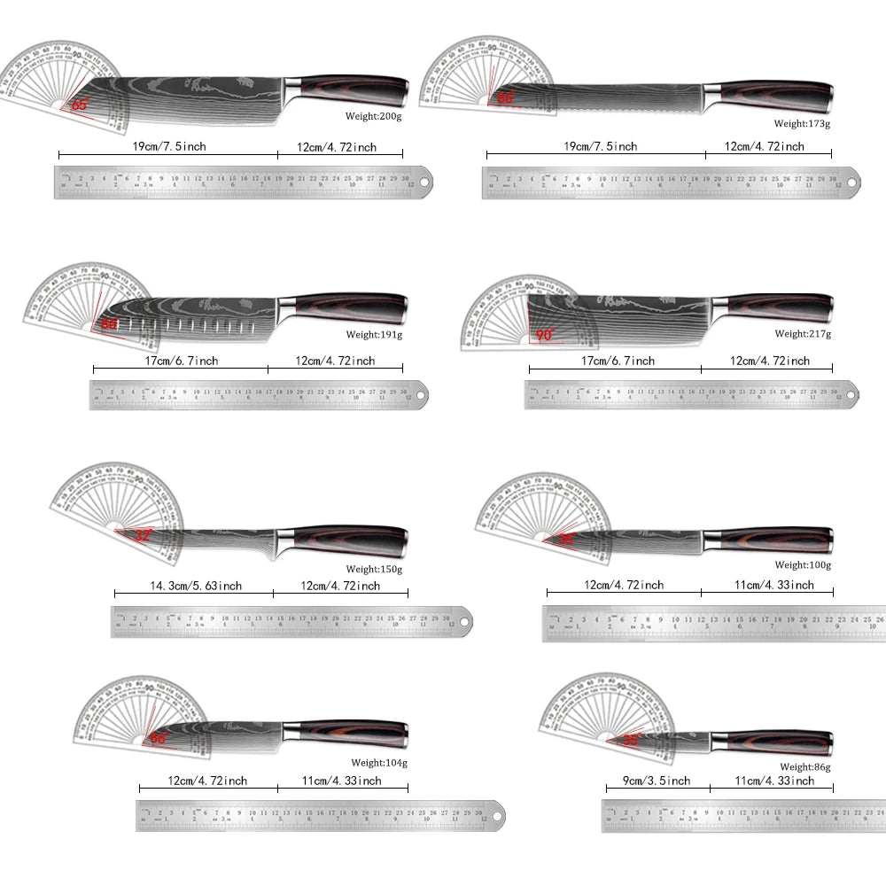 XITUO Kitchen Knife Set - 1-9PCS 7Cr17Mov Stainless Steel Chef, Santoku & Fruit Knives with Ergonomic Pakkawood Handle