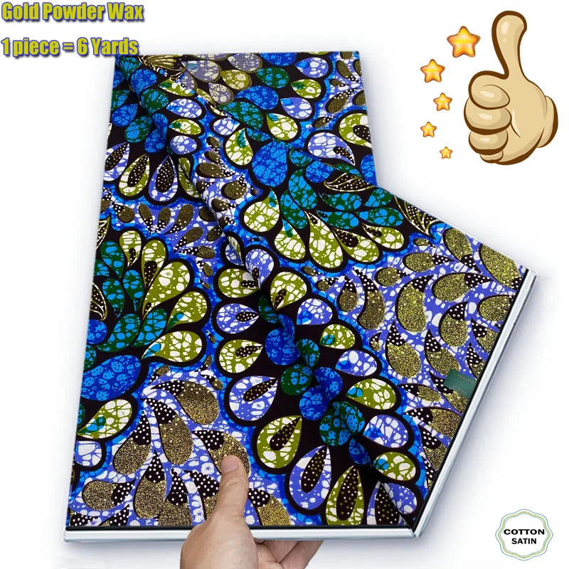 Soft Glitter Golden Wax Fabric - 100% Cotton Ankara Flash Gold Print Batik African Fabric for Nigerian Fashion Sewing & Crafting