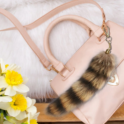 Plush Fur Tail Keychain - Soft Fluffy Faux Fur Bag Charm Pendant for Girls & Children 28cm