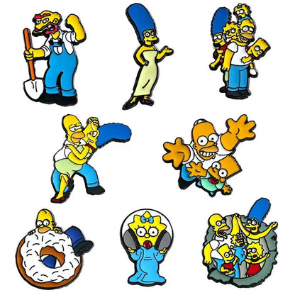 8-Piece The Simpsons Cartoon Pin Set - Funny Bart & Lisa Simpson Enamel-Style Badges for Backpacks, Clothing & Collectors’ Gifts