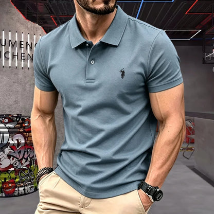 Men's 100% Cotton Luxury Polo Shirt - 2026 Summer Pony Embroidered Golf Casual Top