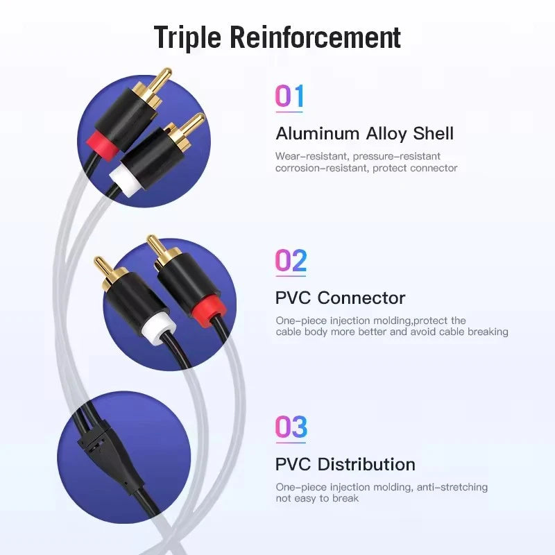 Dual RCA Male to Male Audio Cable HiFi Stereo Gold-Plated 2RCA to 2RCA Cord for HDTV, Home Theater, DVD & Amplifier Systems