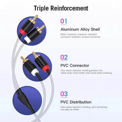 Dual RCA Male to Male Audio Cable HiFi Stereo Gold-Plated 2RCA to 2RCA Cord for HDTV, Home Theater, DVD & Amplifier Systems
