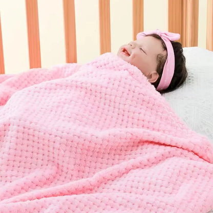 70x100cm Baby Blanket – Thick Flannel Solid Color & Pineapple Plaid Swaddle, Sofa & Throw Blanket for Kids