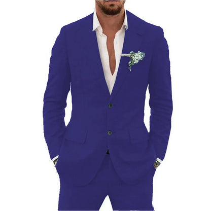 Men's Linen Suit Set - Slim Fit Notched Lapel 2 Piece Wedding & Beach Tuxedo Outfit For Summer Casual Formal Wear