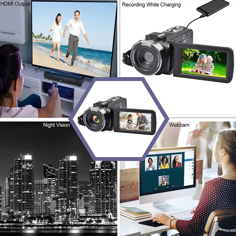8K HD Video Camera – 3-Inch LCD Touch Screen, 18X Digital Zoom, Ultra HD, WIFI Portable Camcorder Recorder