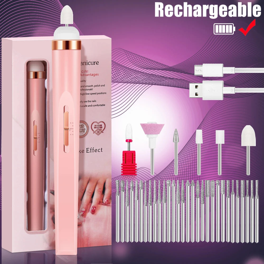 YIKOOLIN 5-in-1 Electric Nail Drill - USB Rechargeable Portable Manicure & Pedicure Kit
