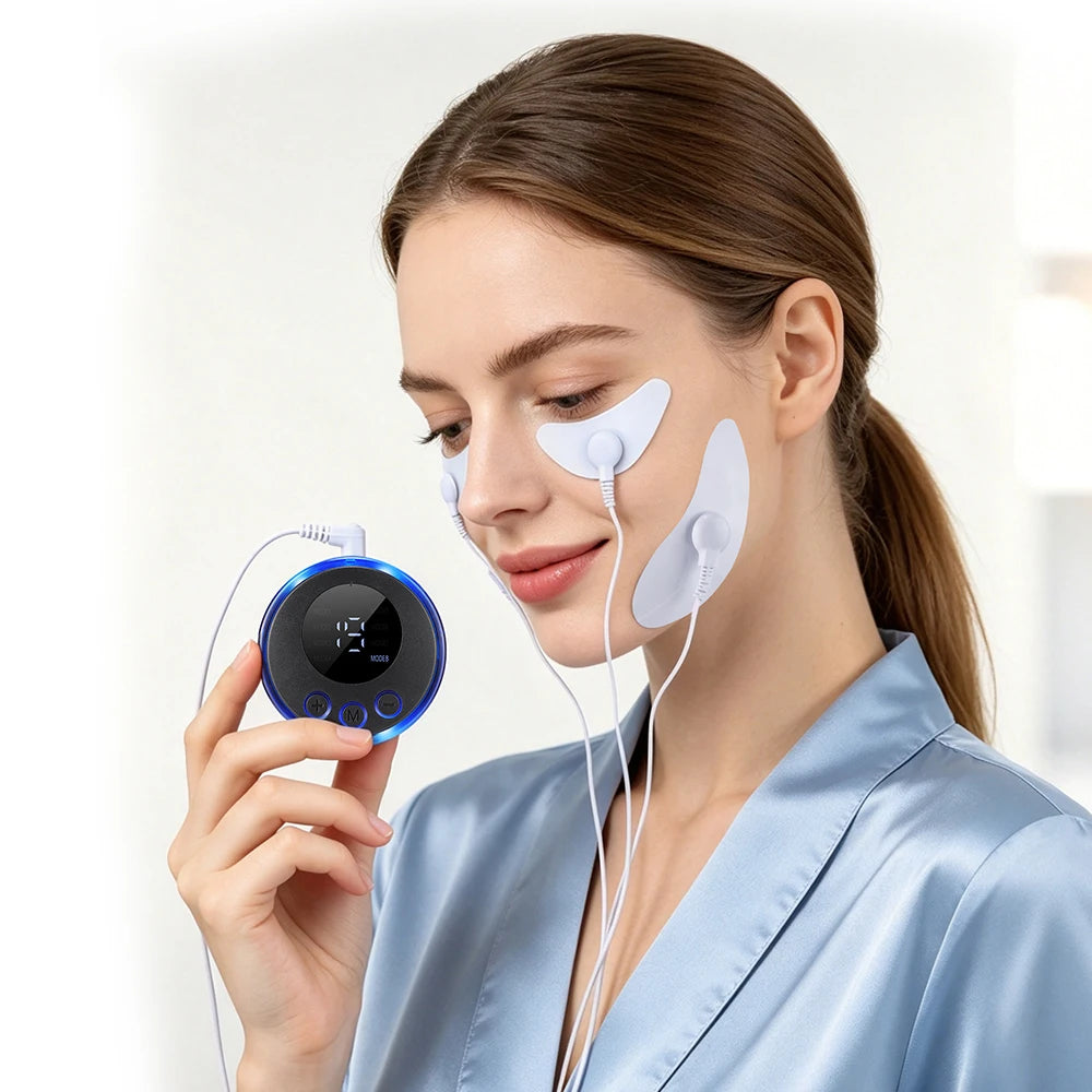 EMS Facial Lifting Massager – 8 Modes, 19 Intensity Levels, Rechargeable Face and Eye Beauty Device for Home Use