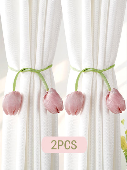 2PCS Tulip Flower Curtain Tiebacks – Rustic No-Damage Holdbacks for Living Room & Bedroom Decor