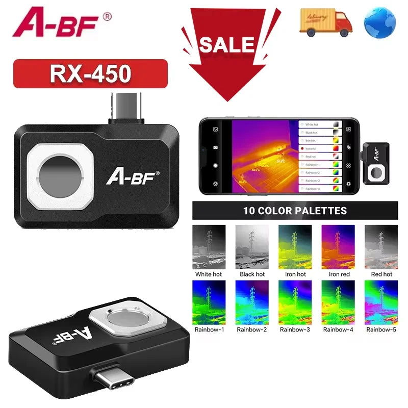 A-BF RX-450 Thermal Imaging Camera - 256×192 Industrial PCB Heat Pipe Detector for USB-C Phones